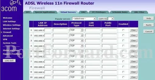 3com 3CRWDR300A-73 port forward