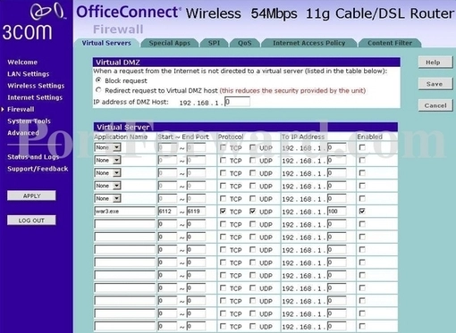 3com 3CRWER200-75 port forward