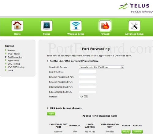 Actiontec T2200H - Telus Port Forwarding