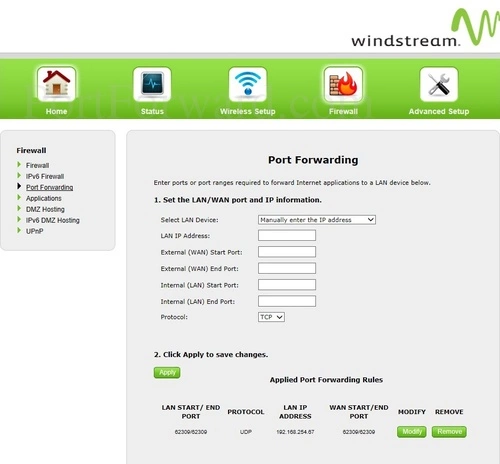 Actiontec T3200 Port Forwarding