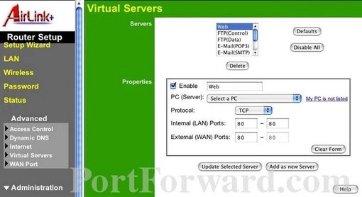 Airlink+ AR315W port forward