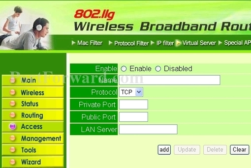 Airnet AWR014G port forward