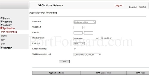 Alcatel-Lucent I-240G-D Port Forwarding