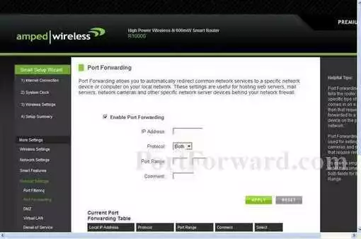 Amped Wireless R10000 port forward