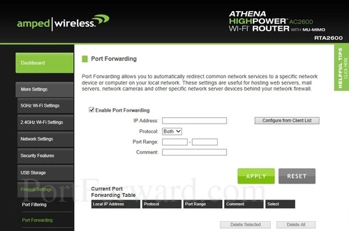 Amped Wireless RTA2600 Port Forwarding