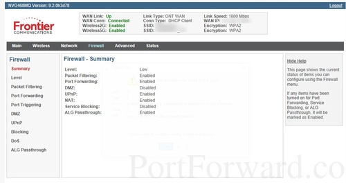 Arris NVG468MQ Firewall Summary