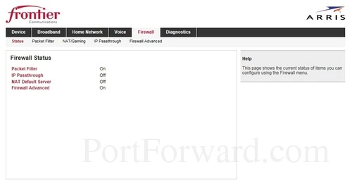 Arris NVG589 Firewall Status