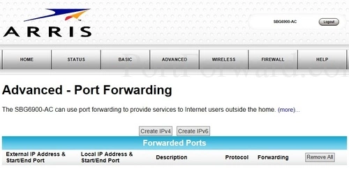 Arris SBG6900-AC Port Forwarding