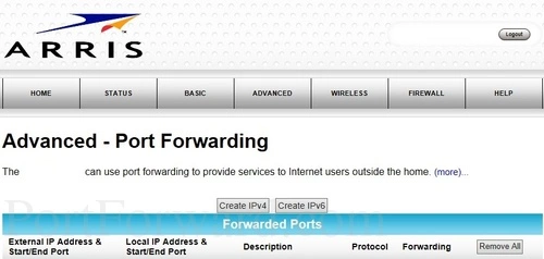 Arris SBR-AC3200P Advanced - Port Forwarding