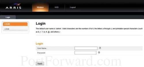 Arris TG862G-NA Login