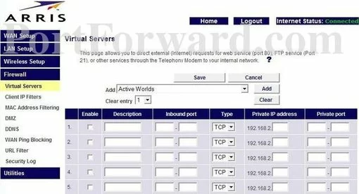 Arris WTM552G port forward