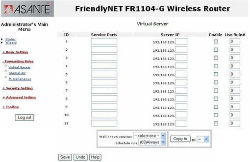 Asante FR1104-GFriendlyNet port forward