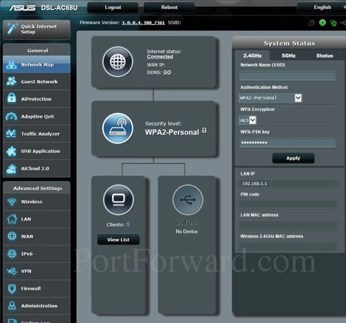 Asus DSL-AC68U Network Map