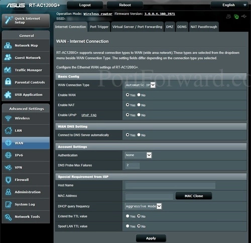 Asus RT-AC1200G Internet Connection