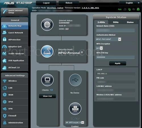 Asus RT-AC1900P Home Network Map