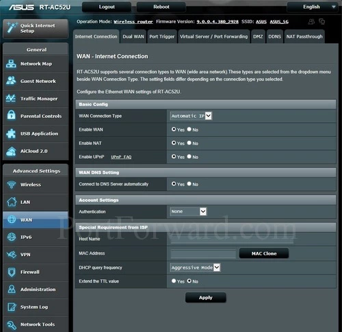 Asus RT-AC52U Internet Connection