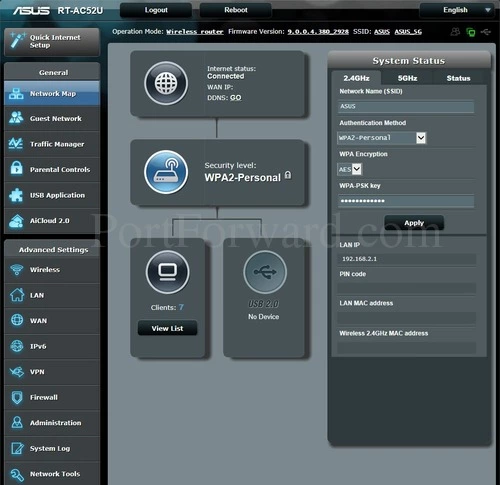 Asus RT-AC52U Network Map