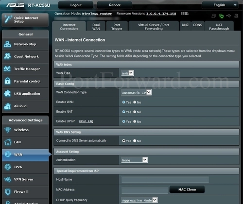 Asus RT-AC56U WAN Internet Connection