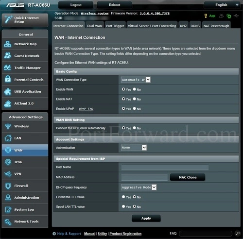 Asus RT-AC66U Internet Connection