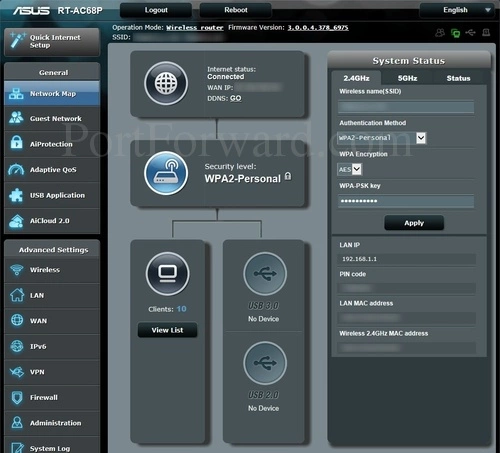 Asus RT-AC68P Network Map