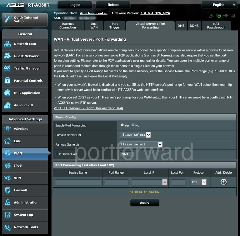 router virtual server screenshot