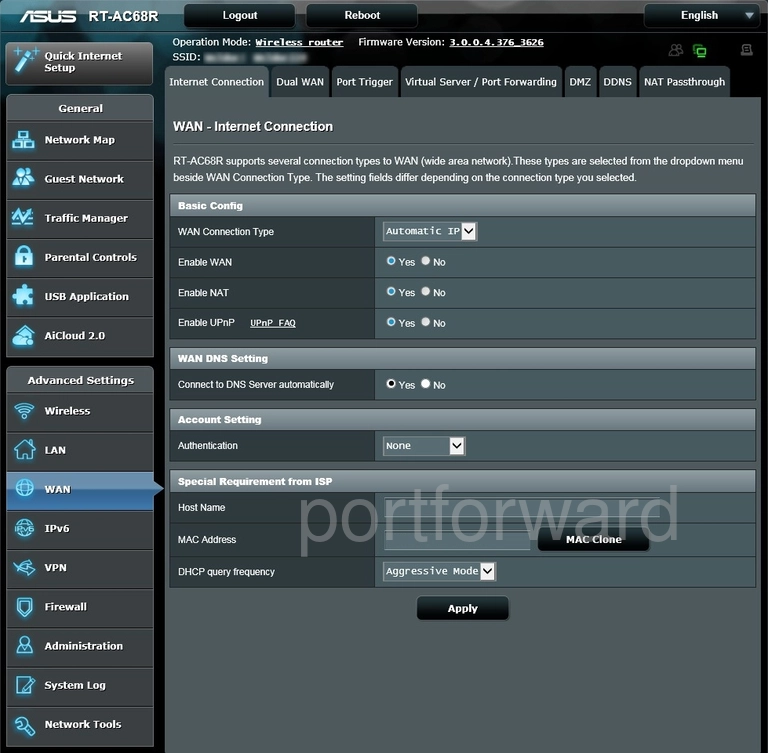 router wan setup