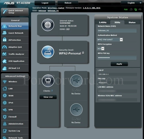 Asus RT-AC68W Network Map