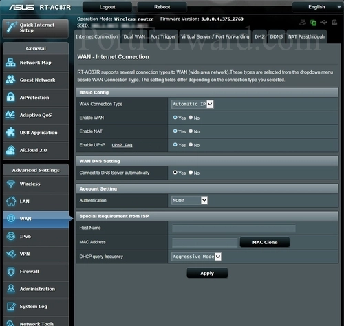 Asus RT-AC87R WAN Internet Connection