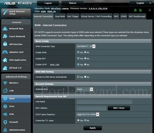 Asus RT-AC87U Internet Connection