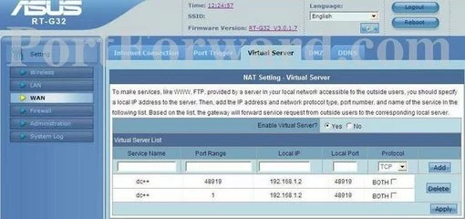 Asus RT-G32 port forward