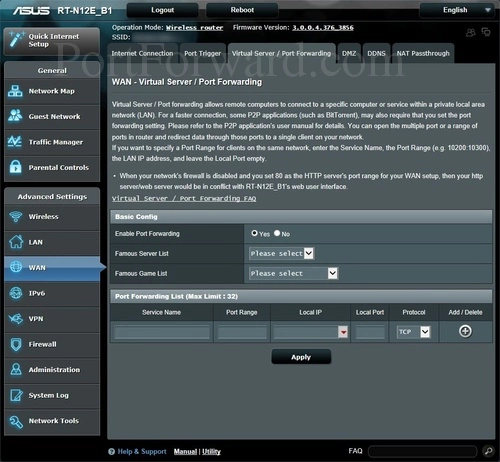 Asus RT-N12E_B1 Virtual Server Port Forwarding