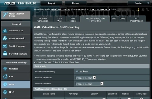 Asus RT-N12HP_B1 Virtual Server Port Forwarding