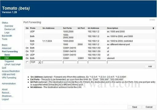 Asus RT-N16_Tomato_v1.28 port forward