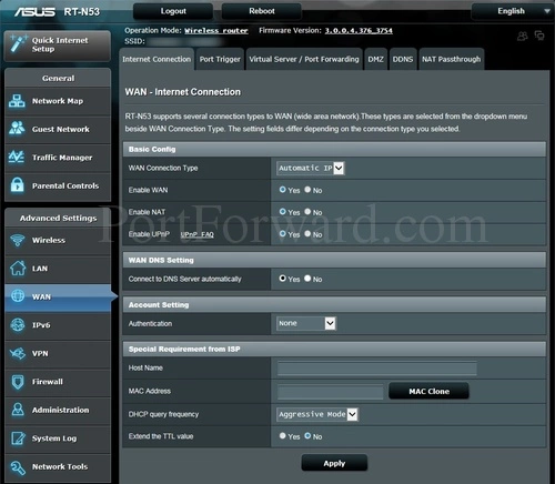 Asus RT-N53 Internet Connection
