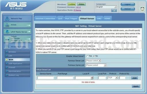 Asus RT-N56U port forward