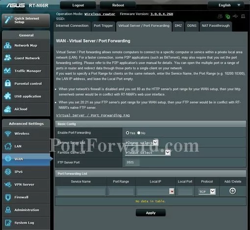 Asus RT-N66R port forward