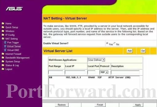 Asus WL550gE port forward