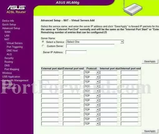 Asus WL600g port forward