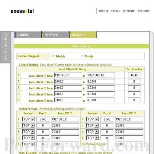 Axess-Tel CDMA-1XEV-DO port forward