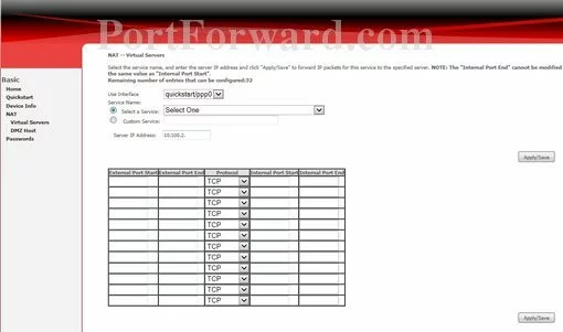 Aztech DSL1000EW-L port forward