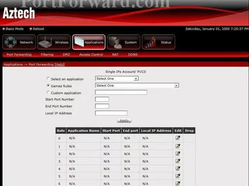 Aztech DSL5005EN port forward