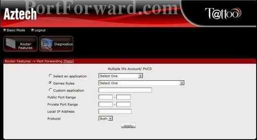 Aztech DSL5018EN port forward