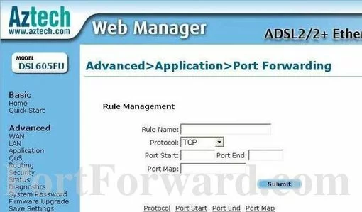 Aztech DSL605EU port forward