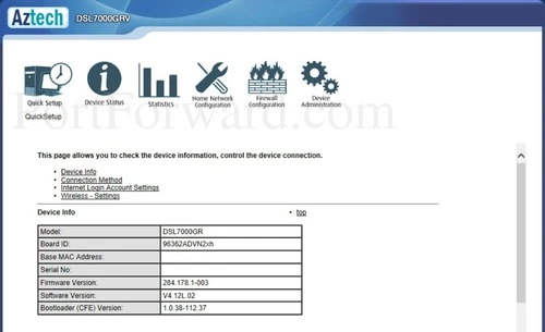 Aztech DSL7000GRV Device Info