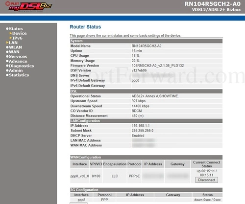 Baudtec RN104R5GCH2-A0 Router Status