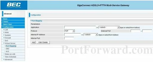 BEC Technologies BEC-7800TN port forward