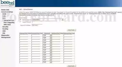 Beetel 220BX port forward