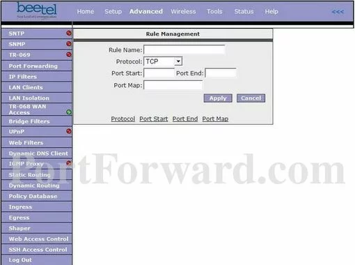 Beetel 440TXI port forward