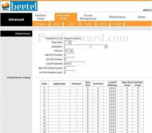 Beetel 450TC1 port forward