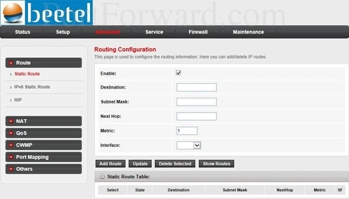 Beetel 450TC3 Static Route